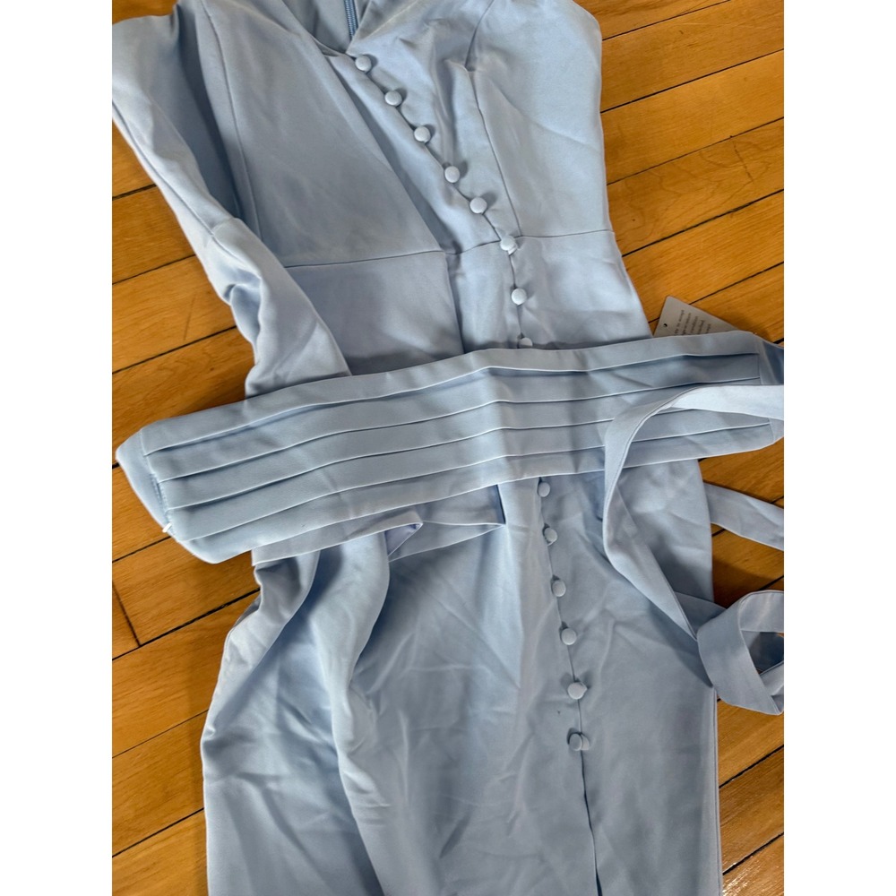 NWT Lavish Alice Baby Blue One Shoulder Midi Dress with Waist Tie - Picture 7 of 14